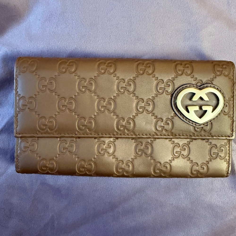 Gucci Brown Embossed GG Leather Continental Wallet with Heart Logo